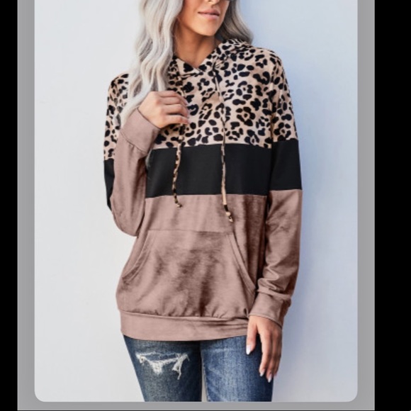 Leopard color block hoodie Clearance